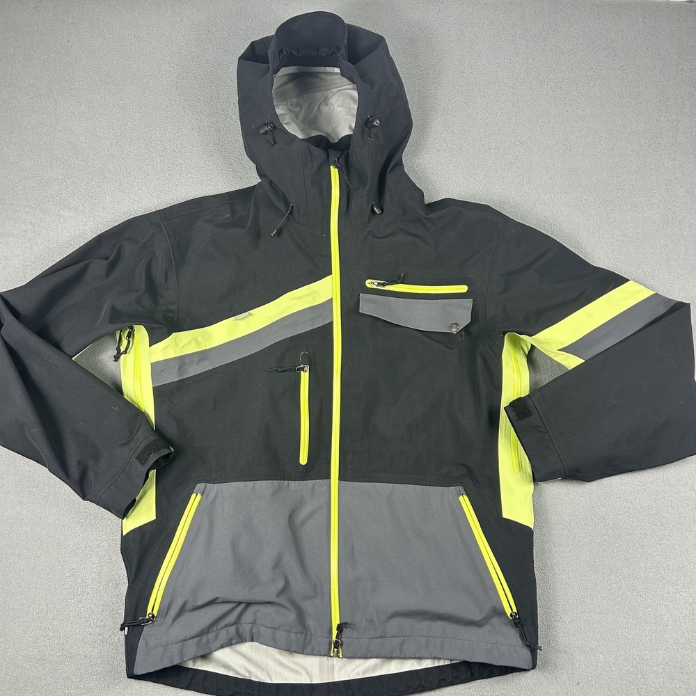 Trew‎ Jacket Mens Large Black Yellow Gray Waterproof Ski Snowboard Hooded Shell
